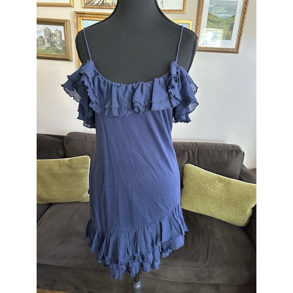 Ralph Lauren Rugby Navy Ruffle Mini Dress Y2K Festival Boho Spaghetti Strap XS